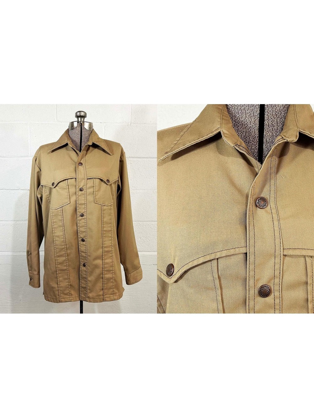 Vintage John Blair Tan Snap Front Shirt 1970s Western Style Large XL